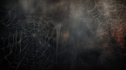 Hintergrund für Halloween aus Spinnennetzen in düsterer Atmosphäre.