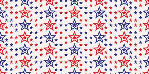 Large red-blue stars surrounded by small stars. Vector and seamless pattern of red and blue stars.

