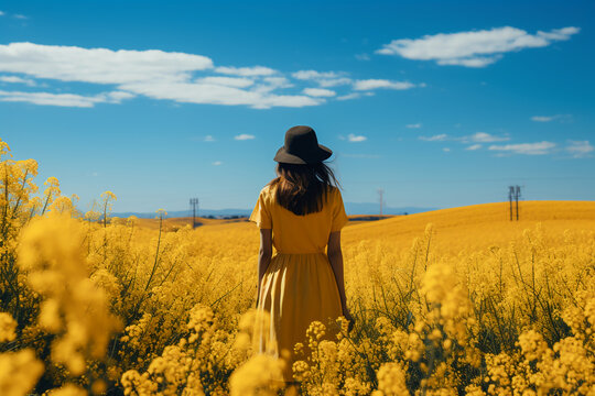 Yellow field, blue sky. AI generative
