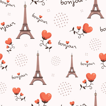 Abstract seamless Paris pattern. Eiffel tower repeats print for fashion textile clothes wrapping paper