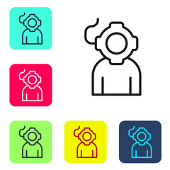 Black line Aqualung icon isolated on white background. Diving helmet. Diving underwater equipment. Set icons in color square buttons. Vector