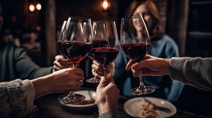 Friends drinking red wine, created with Generative AI technology.