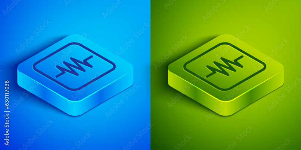 Aufkleber isometric line resistor in electronic circuit icon isolated on blue and green background. square but