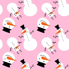 Christmas cartoon snowman seamless ice and hat and carrot pattern for wrapping paper and fabrics and kids