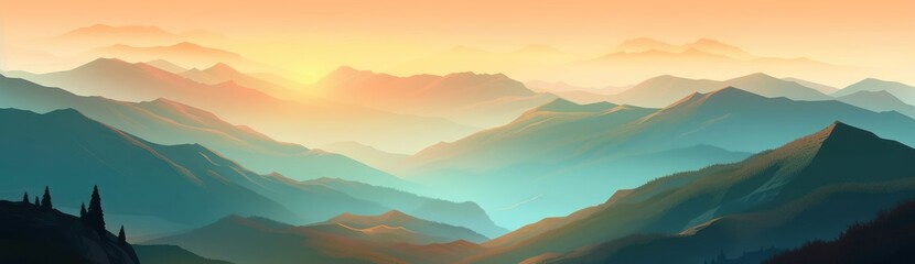 Panoramic view of colorful sunrise in mountains 