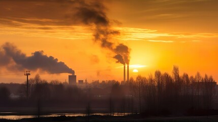 Obraz premium Environmental air pollution in the city. Smoke from the factory chimney. Ecological pollution. Generative Ai technology.