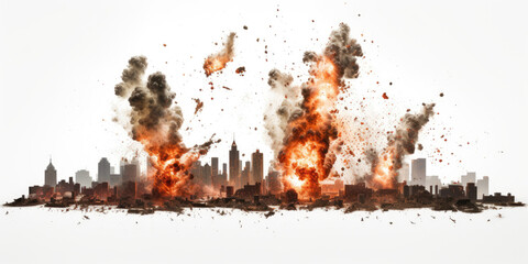 photograph of Explosions in city isolated on white background