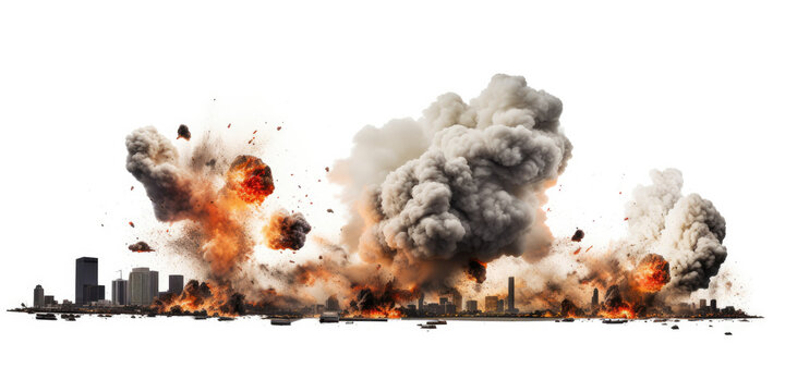 photograph of Explosions in city isolated on white background