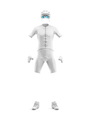 Fototapeta premium Blank white cycling outfit full body front view mockup isolated on a white background