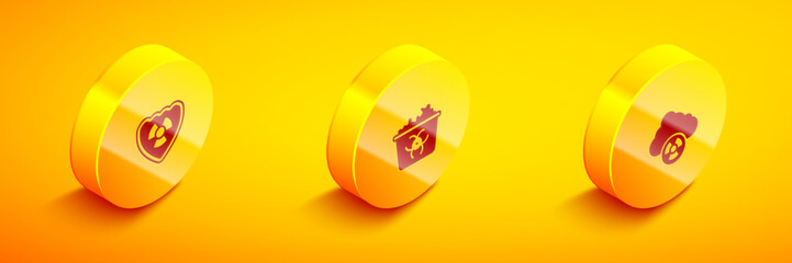Set Isometric Radioactive in shield, Infectious waste and Acid rain and radioactive cloud icon. Vector