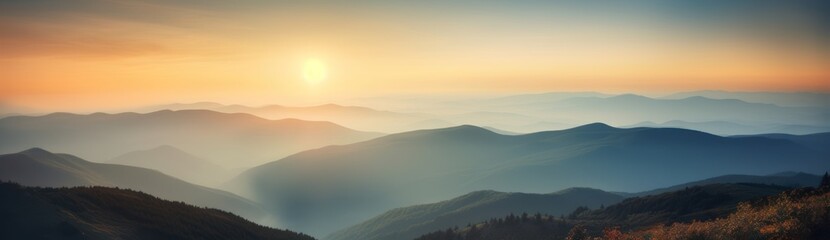 Obraz premium Panoramic view of colorful sunrise in mountains 