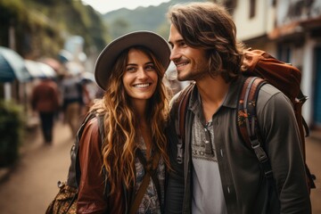 young couple exploring great places - people photography
