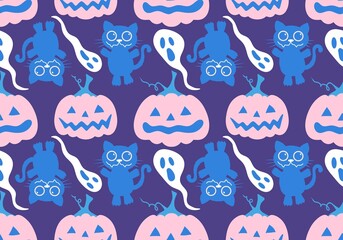 Halloween autumn harvest season pumpkins and cat pattern for wrapping paper and kids clothes print and festive
