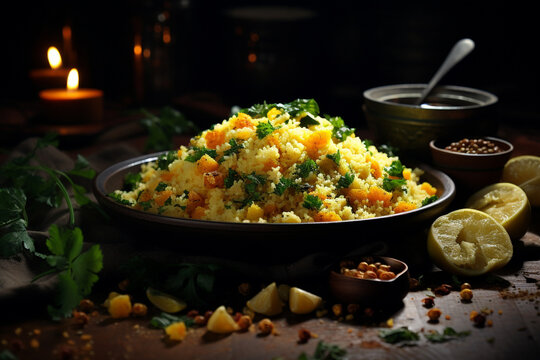 Exquisite traditional Brazilian food menu, delicious delicacy, brazilian food, cuzcuz, cous , cassava, farofa, serving recipe culture authenticity