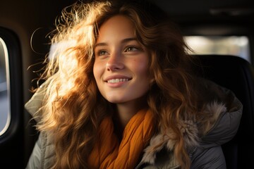 young woman travelling in a car - people photography