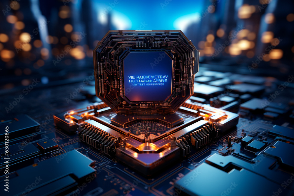 Poster robot heart with computer keyboard inside a circuit board