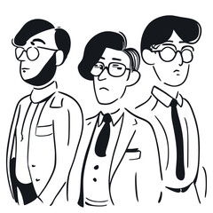 a team of businessmen, vector illustration doodle line art