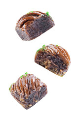 Chocolate baklava on a white isolated background