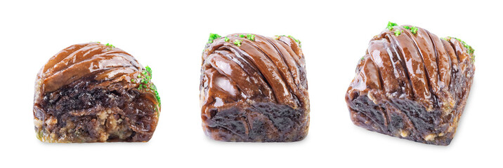 Chocolate baklava on a white isolated background