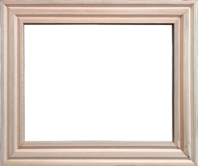 A natural wood cedar photo frame with two parallel, v-shaped grooves around the face that is unfinished and is ready to be painted or stained.