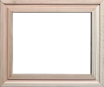 A natural wood cedar photo frame with a wide flat bottomed groove around the face that is unfinished and is ready to be painted or stained.