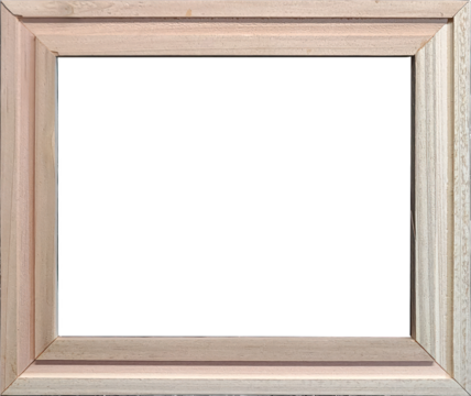 A natural wood cedar photo frame with a wide flat bottomed groove around the face that is unfinished and is ready to be painted or stained.