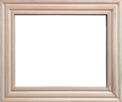 A natural wood cedar photo frame with two parallel, v-shaped grooves around the face that is unfinished and is ready to be painted or stained.