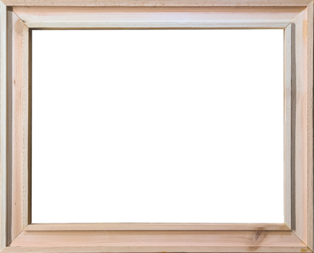 A natural wood cedar photo frame with a wide flat bottomed groove around the face that is unfinished and is ready to be painted or stained.
