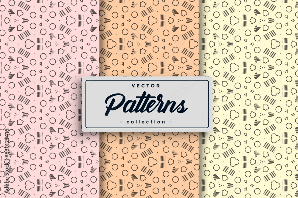Fototapete Hand-Drawn Geometric Simple Seamless Pattern Set collection of elegant patterns with clean lines and effortless continuity