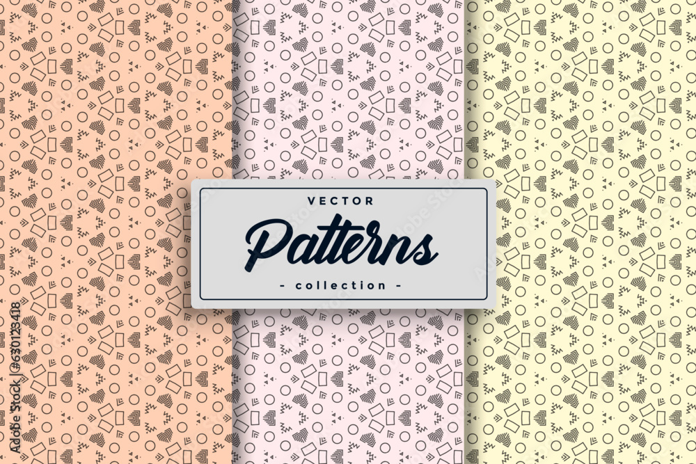 Fototapete Hand-Drawn Geometric Simple Seamless Pattern Set collection of elegant patterns with clean lines and effortless continuity