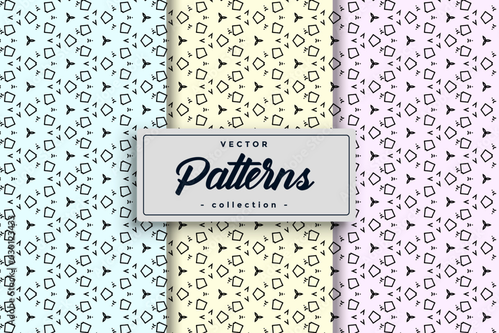 Fototapete Collection of Swatches Seamless Pattern Vector Background diverse compilation of seamless patterns Hand-Drawn Geometric Simple Seamless Pattern Set collection