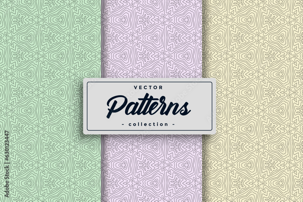 Fototapete hand-drawn geometric simple seamless pattern set collection, hand-drawn seamless patterns combining 