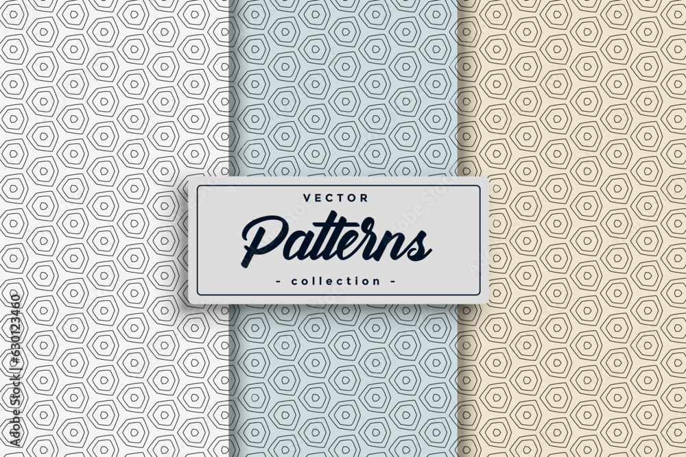 Fototapete hand-drawn geometric simple seamless pattern set collection, hand-drawn seamless patterns combining 