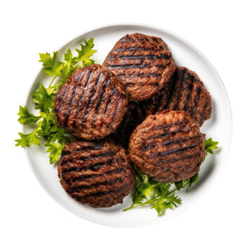 Plate Of Grilled Hamburgers Isolated On A Transparent Background