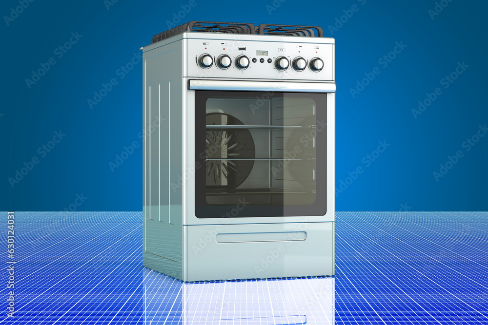 Poster gas range on digital, futuristic backdrop, 3d rendering
