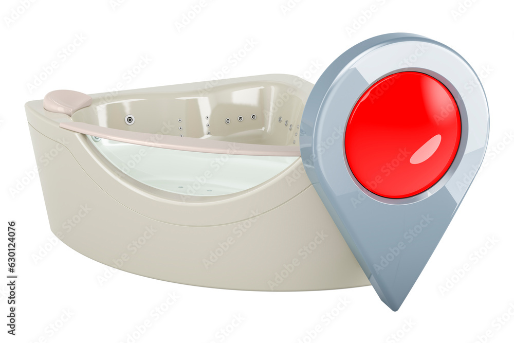 Poster hydromassage tub with map pointer. 3d rendering