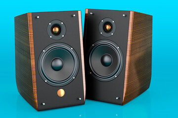 Fototapeta premium Musical Speakers on blue background, 3D rendering