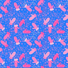 Winter gloves seamless Christmas mittens with snowflakes pattern for wrapping paper and fabrics and linens