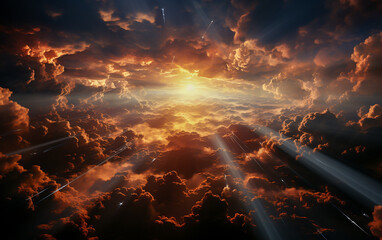 Naklejka premium sacred light. The divine light cascades, shining with a sacred and breathtaking brilliance, resembling the arrival of gods. Generative AI