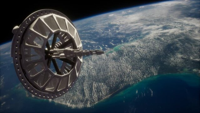 futuristic Space satellite orbiting the earth. Elements of this image furnished by NASA