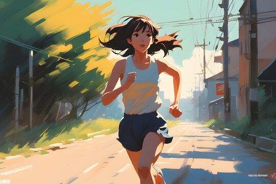 a pretty-girl-running-draw-it-so-that-the-whole-body-comes-out-acrylic-painting-trending