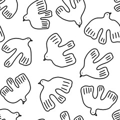 Outline abstract birds seamless pattern. Isolated on white background