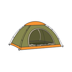 Kids drawing Cartoon Vector illustration camping tent Isolated on White Background