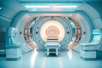 Advanced futuristic CT scanner, concept, bright neon colors