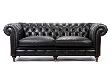 Modern black leather sofa furniture isolated on white background.
