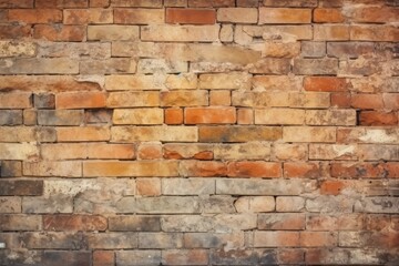 Fototapeta premium Faded brickwork texture background, worn-out masonry old wall vintage surface, aged rough weathered retro backdrop, subtle orange-brown tones.