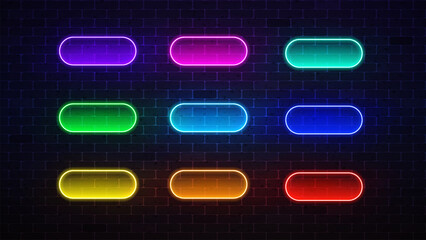 Neon button icon set. Glowing frames sign. Vector illustration. © manabanana
