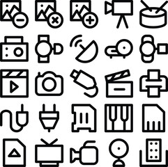 Pack of Multimedia and Equipment Line Icons
