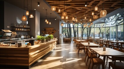 Fototapeta na wymiar Interior of restaurant Wooden design