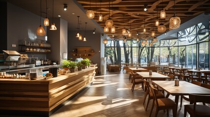 Interior of restaurant Wooden design